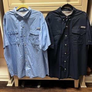 Columbia Men’s (2) XXL Button Down Vented OmniShade Shirts PFG Blue and Navy S/S